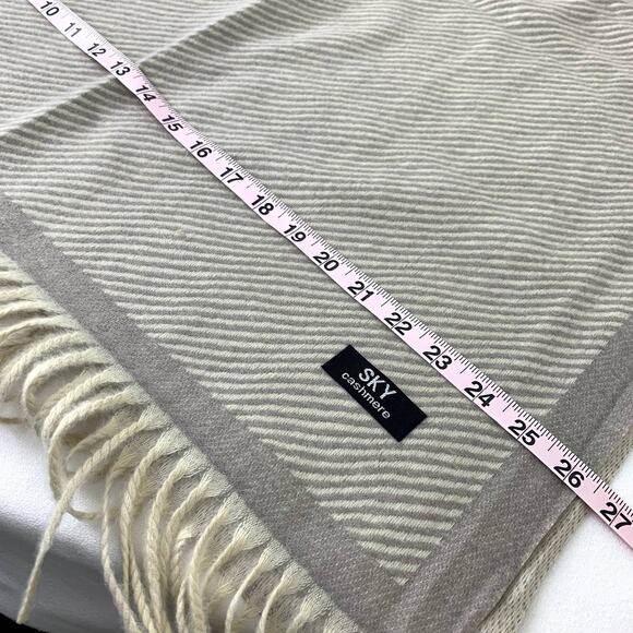 100% Cashmere Pashmina scarf *New* tan cream taupe pinstripe, beautiful soft - Picture 12 of 12